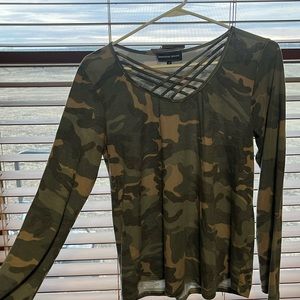 Camouflage top with unique neck line